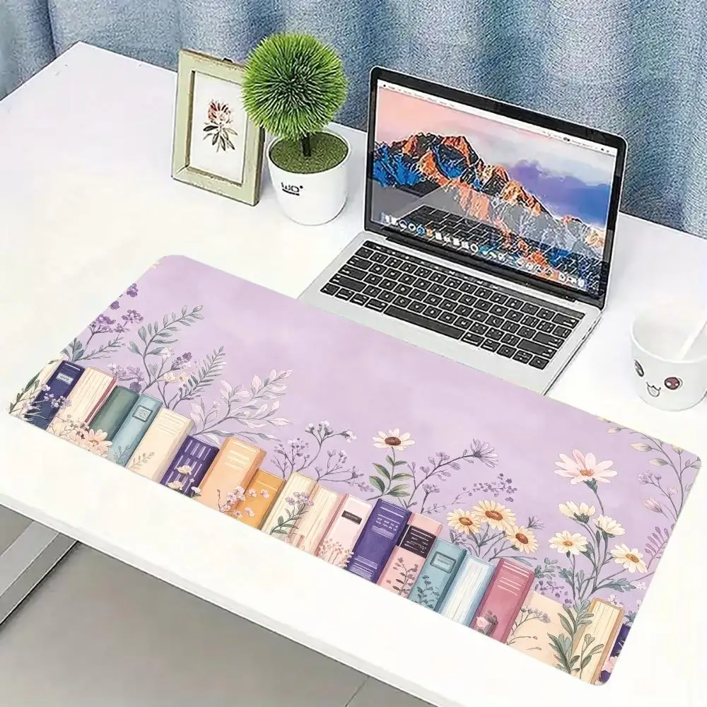 Book Flower Large Extended Gaming Mouse Pad Non Slip Desk Mat Vintage Floral Books Keyboard Mouse pad For Laptop Desktop Office