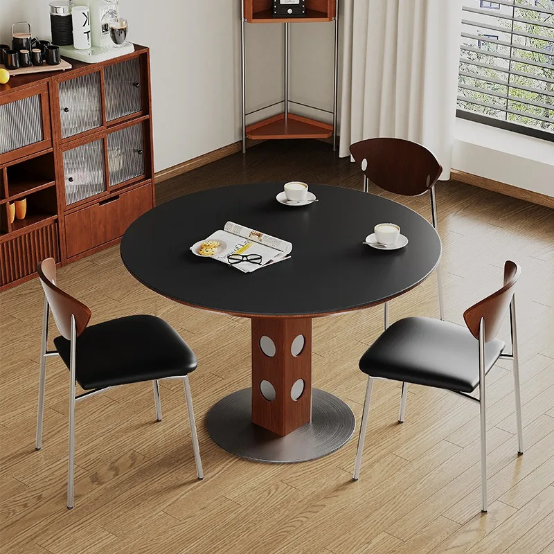 Vintage Style Laminate Dining Table for Small Spaces Round Retro Bauhaus Meeting Table Stainless Steel Dining Table