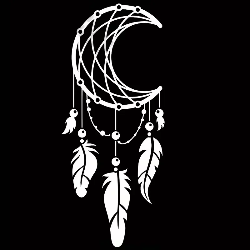 1 Waterproof Vinyl Crescent Moon Dreamcatcher Sticker with Feathers - Durable Car Decal for Trucks, Laptops, Wall Decor - Stylis