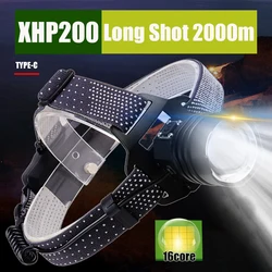 5000000LM XHP200 Most Powerful LED Headlamp Rechargeable Head Flashlight LED Headlight 18650 USB Waterproof Fishing Camping Lamp