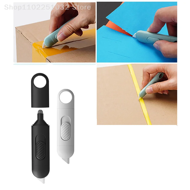 Ceramic Cutter Retractable Utility Knife Safe Blades Box Packaging Cutting Tools With Keychain Hang Hole, Locks Into Position