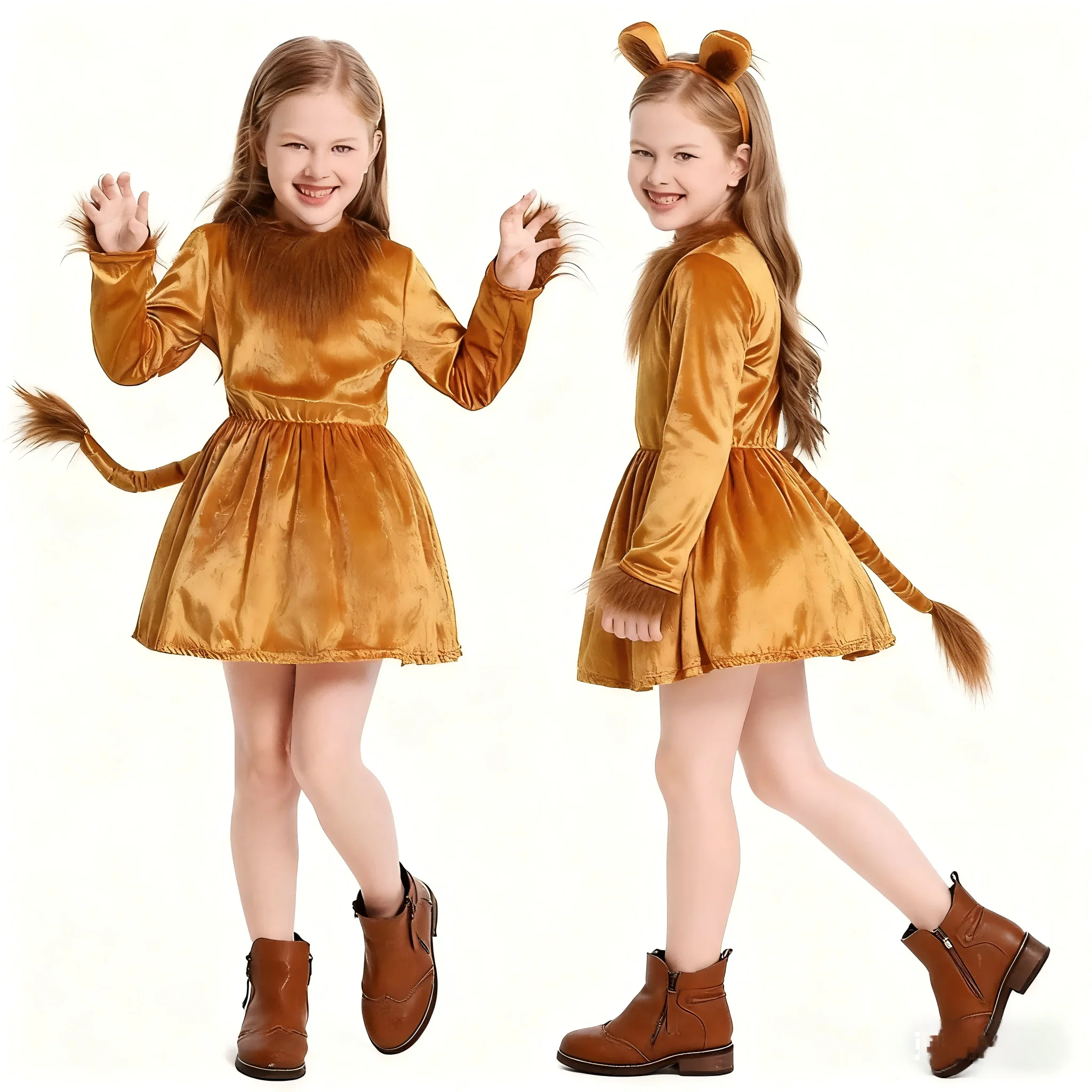 

Костюм льва для Хэллоуина для девочек, карнавальный костюм, наряды сафари в джунглях с повязкой на голову для костюма на тему животных, детское платье льва