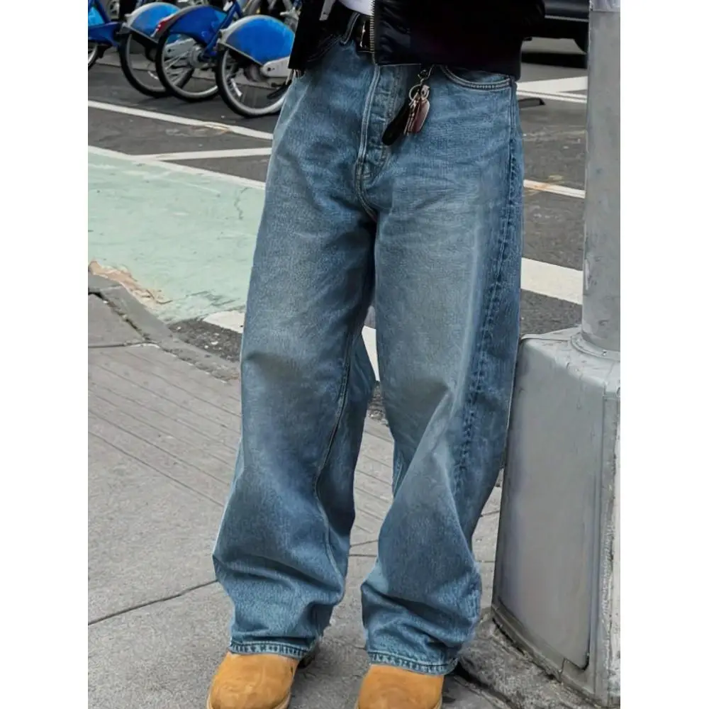

Men's jeans trendy street casual loose wide-leg jeans, straight-leg drape pants, street-style jeans
