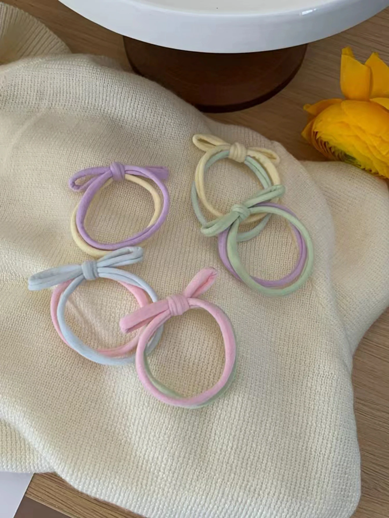 5 pcs ins high elasticity seamless hair bands tie ponytail bow towel ring cream color double strand headband leather band suitab