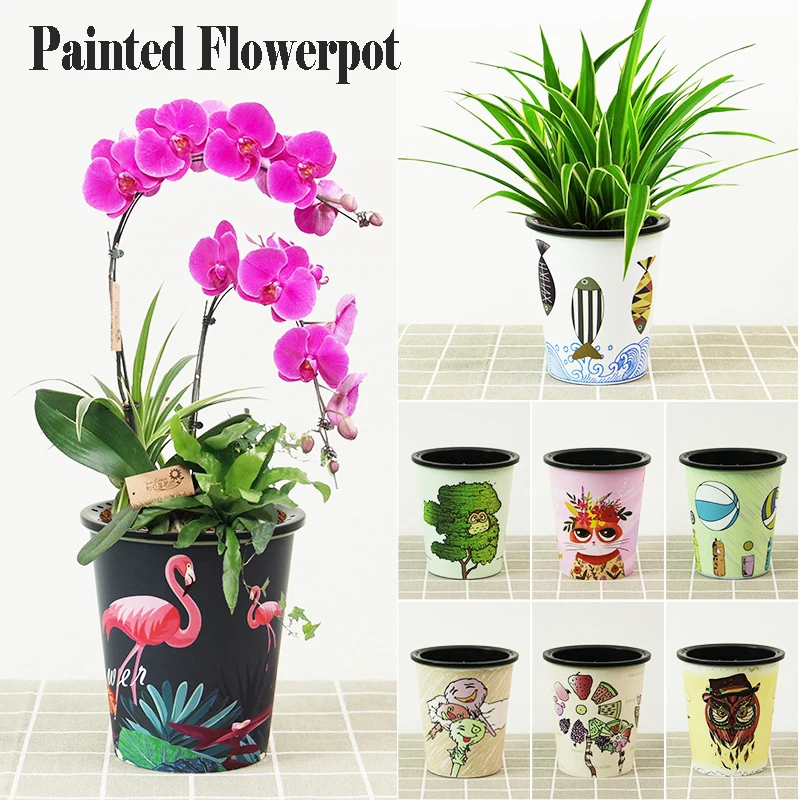 Painted Flower Pot Creative Home Gardening Green Plant Double Color Water Absorbent Plastic Resin Planting Pot