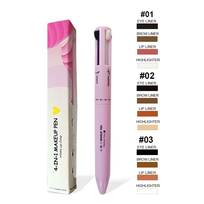Matita per sopracciglia 4 in 1 Matita per labbra Evidenziatore Penna Disegno impermeabile Sopracciglio Lunga durata Facile colore Eyeliner Trucco Strumenti di bellezza