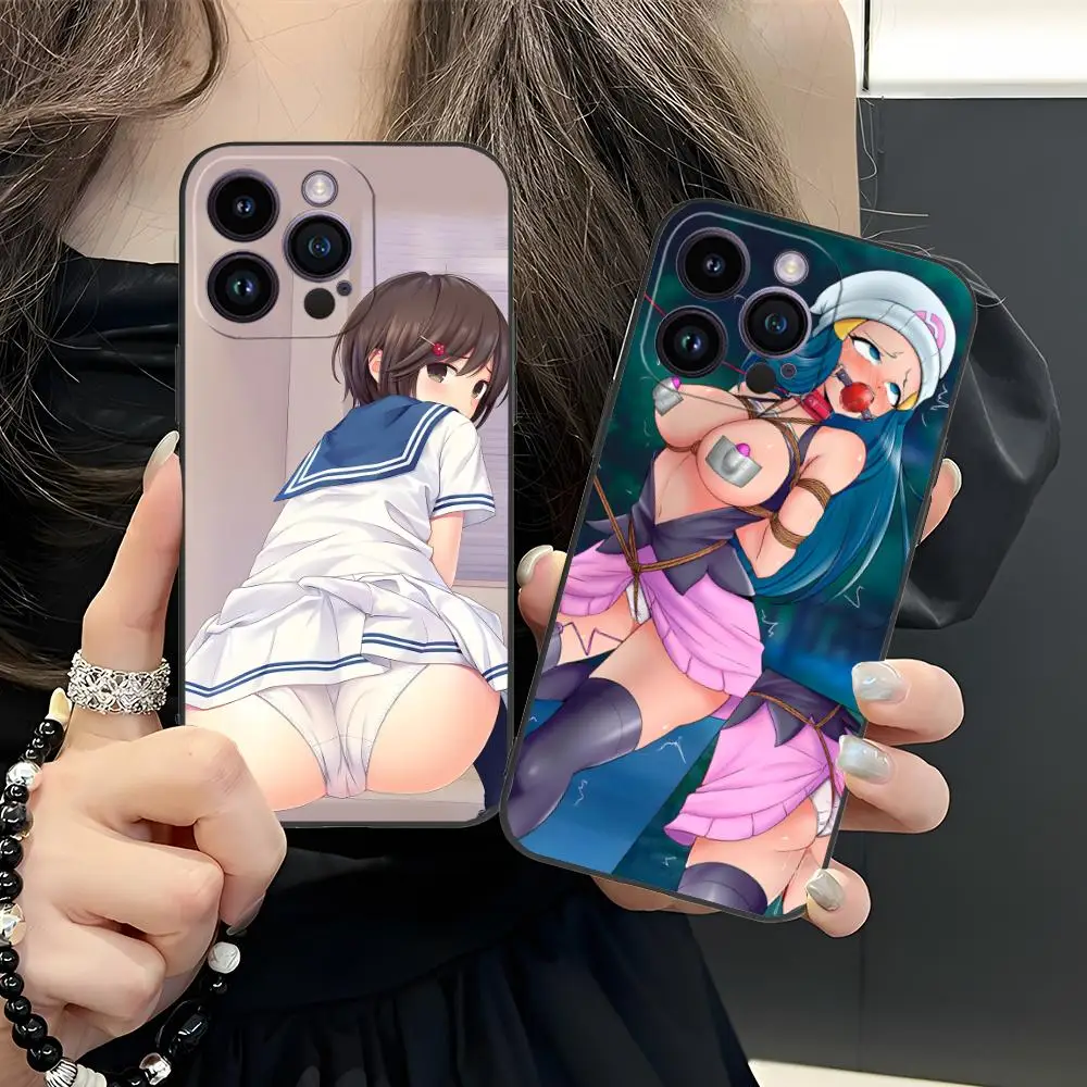 أنيمي هنتاي Waifu فتاة جراب هاتف آيفون 16 15 14 13 12 11 X XR XS 8 7 Pro Max Plus صغير أسود جميل الهاتف الذكي الفاخرة