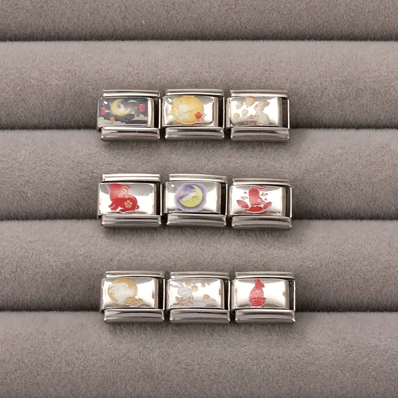 Fashion Y2K Colorful Charm Rabbit Moon Lantern Jewelry Chain Link Fit 9mm Italian Stainless Steel Female Bracelet DIY Making