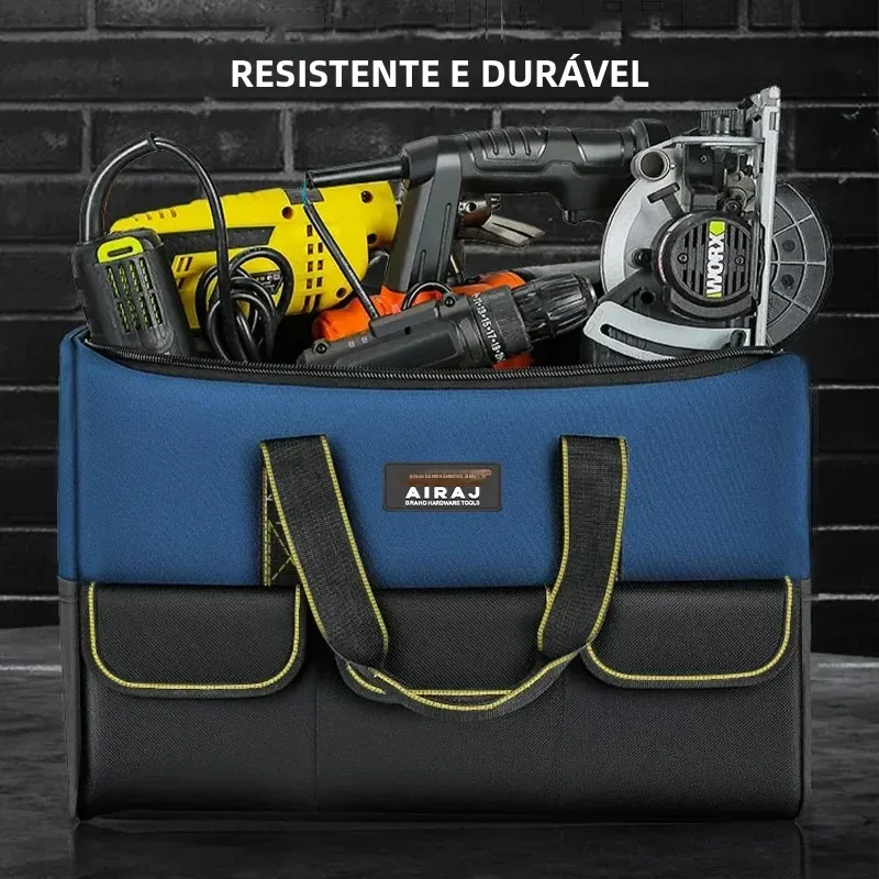 Bolsa de ferramentas airj clamshell, grande capacidade, mais de 12-17 polegadas, design de boca larga, bolso, ferramentas elétricas para receber pacote