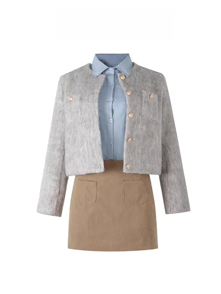 

Корейское шерстяное пальто в Корейском стиле, женское осенне-зимнее новое пальто небольшого размера, маленький топ с хлопковой вставкой