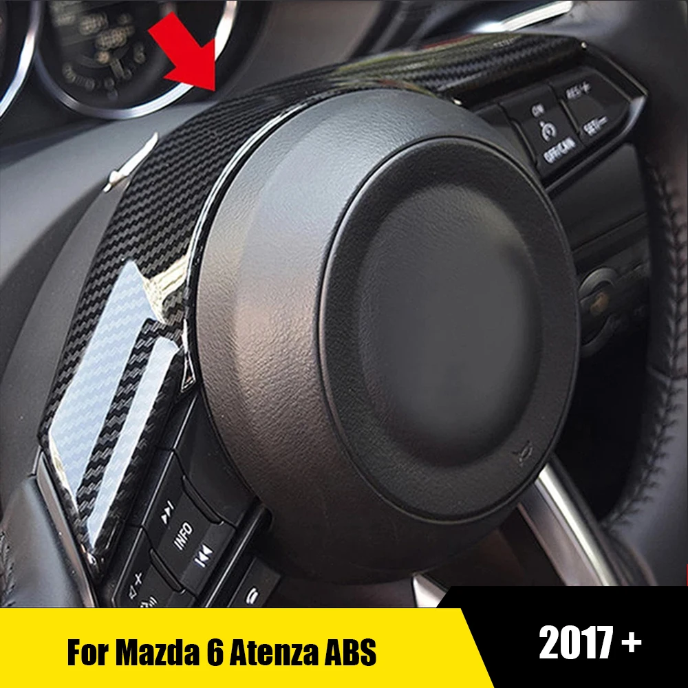 

For Mazda 6 Atenza 2017 2018 ABS Chrome Carbon fiber Steering Wheel Decorated Frame Cover Trims Car Styling interior Accessories