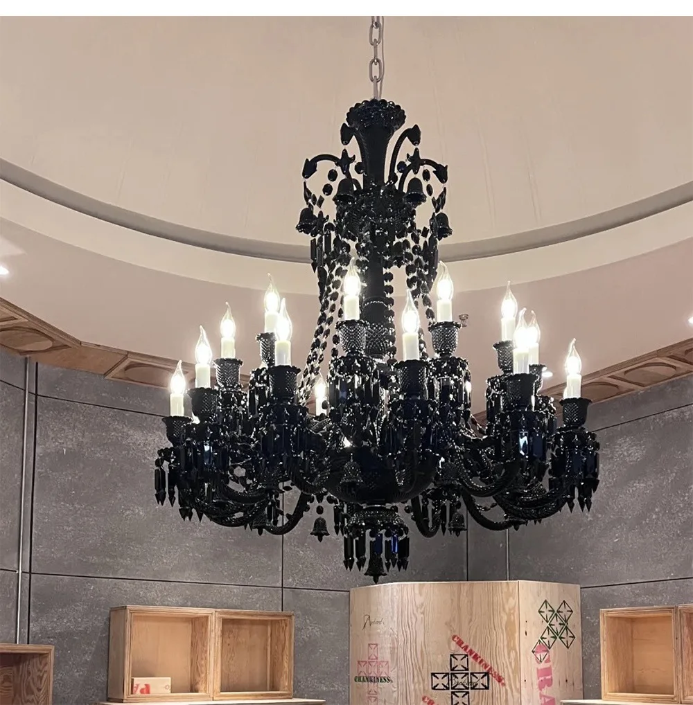 Luxury Black Crystal Chandelier Lighting Villa Hotel Chandeliers Luxurious Living Room Dining Room Lamp Household Light