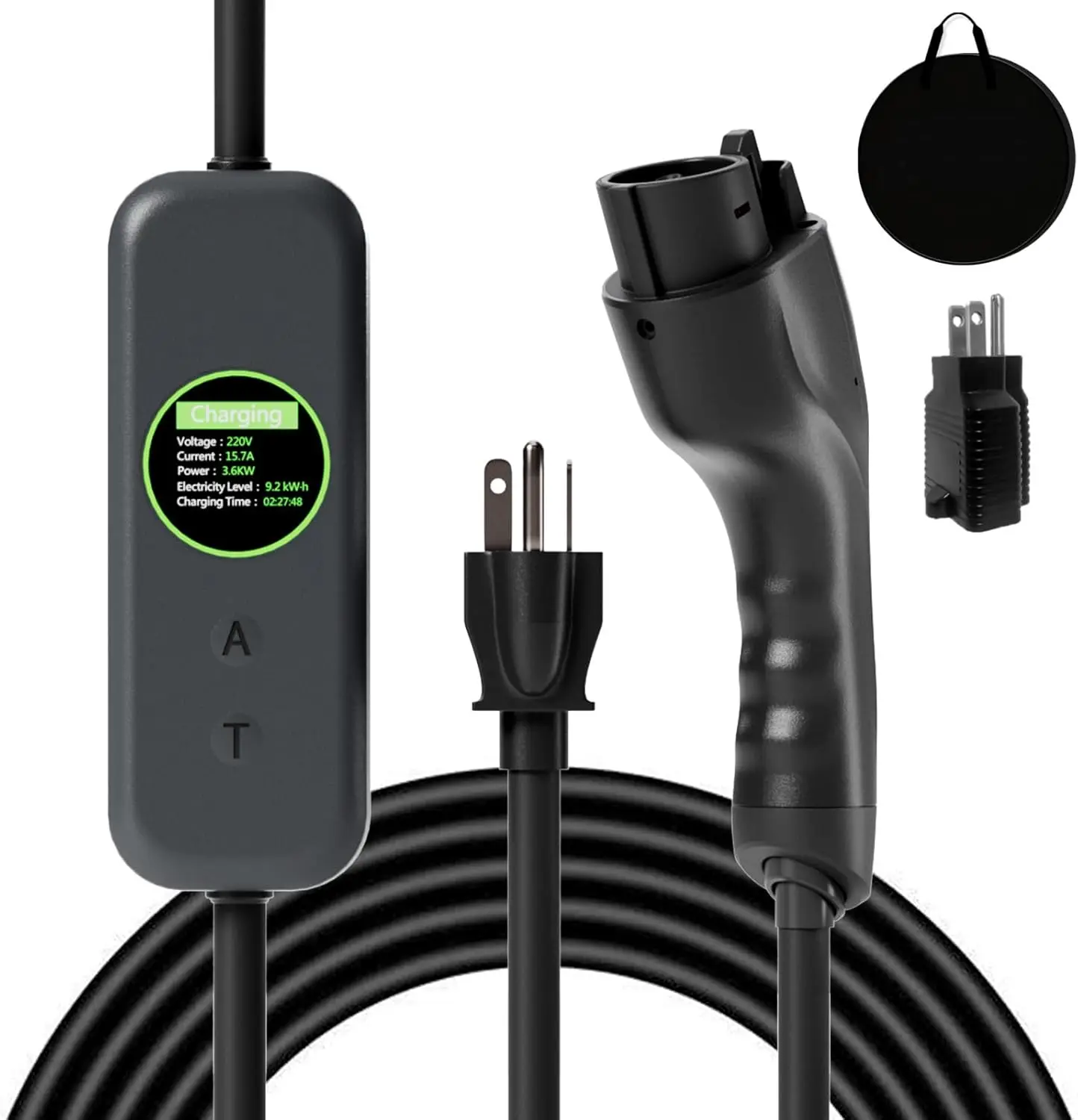 

Portable Level 1-2 EV Charger, 16A 3.5KW, Universal J1772 Plug for Home Use with LCD Display