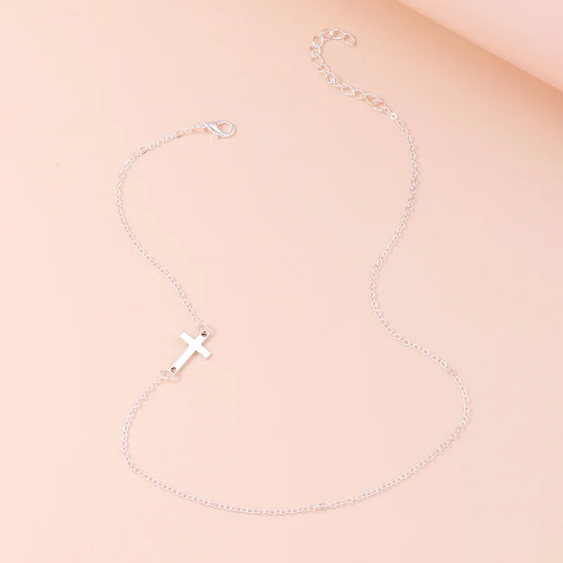 Aihua Gothic Style Dainty Gold Color Sideways Cross Necklace for Women Crucifix Jewelry Simple Choker Collar Party Gift – Detail 6