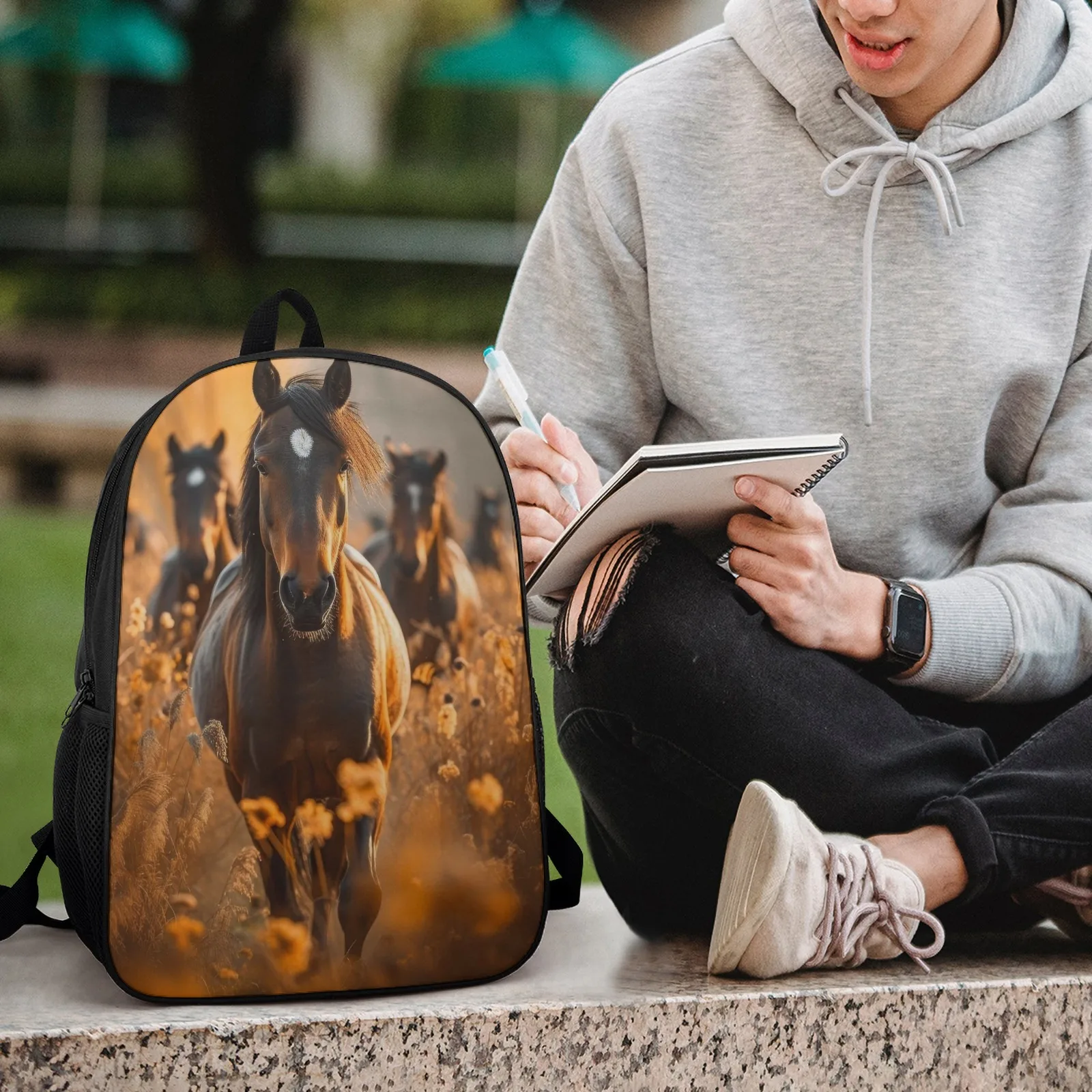 Zaino per cavalli Borsa per libri stampata Materiale scolastico carino Borsa per zaino scolastico da 17 pollici