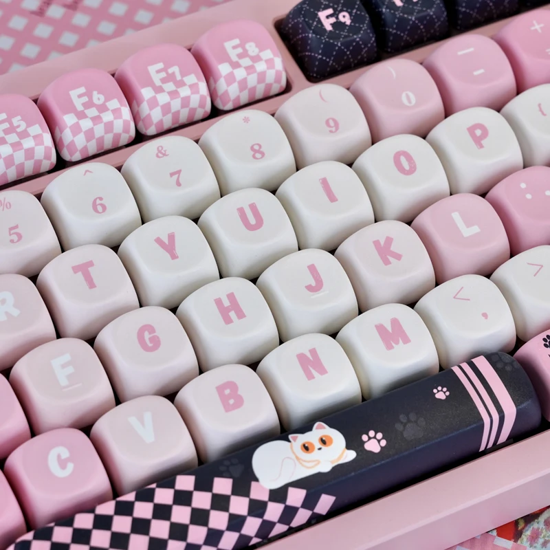 PBT キーキャップ 130 キーかわいいピンク猫キーキャップ染料昇華プロファイルカスタムキーキャップ MX スイッチ用メカニカルゲーミングキーボード
