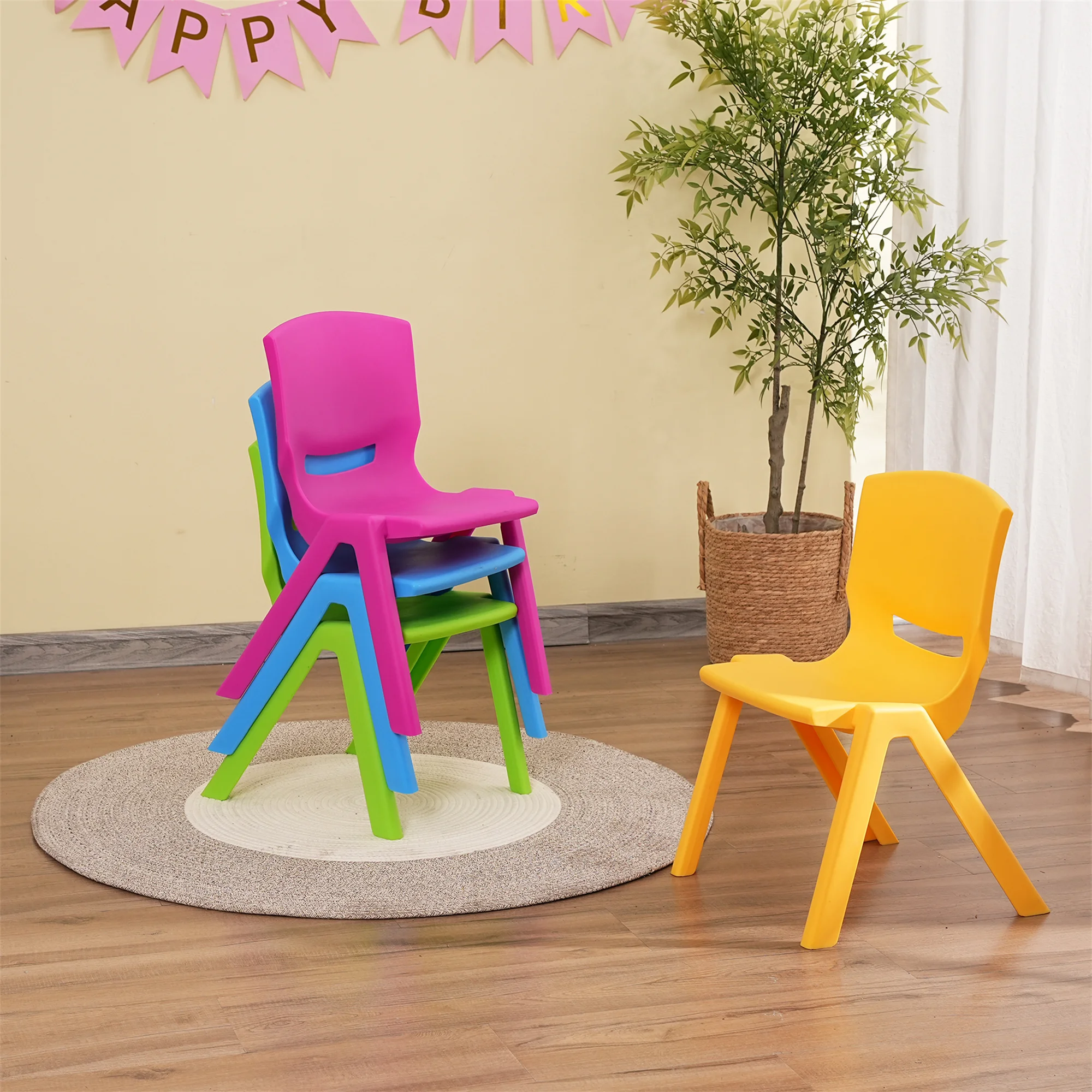 Kinderstoel, Kinderen Lichtgewicht Plastic 4 Stoelen Set Met 11.8 "H Stoel Voor Speelkamers, Kleuterschool, Peuters (Grootte)