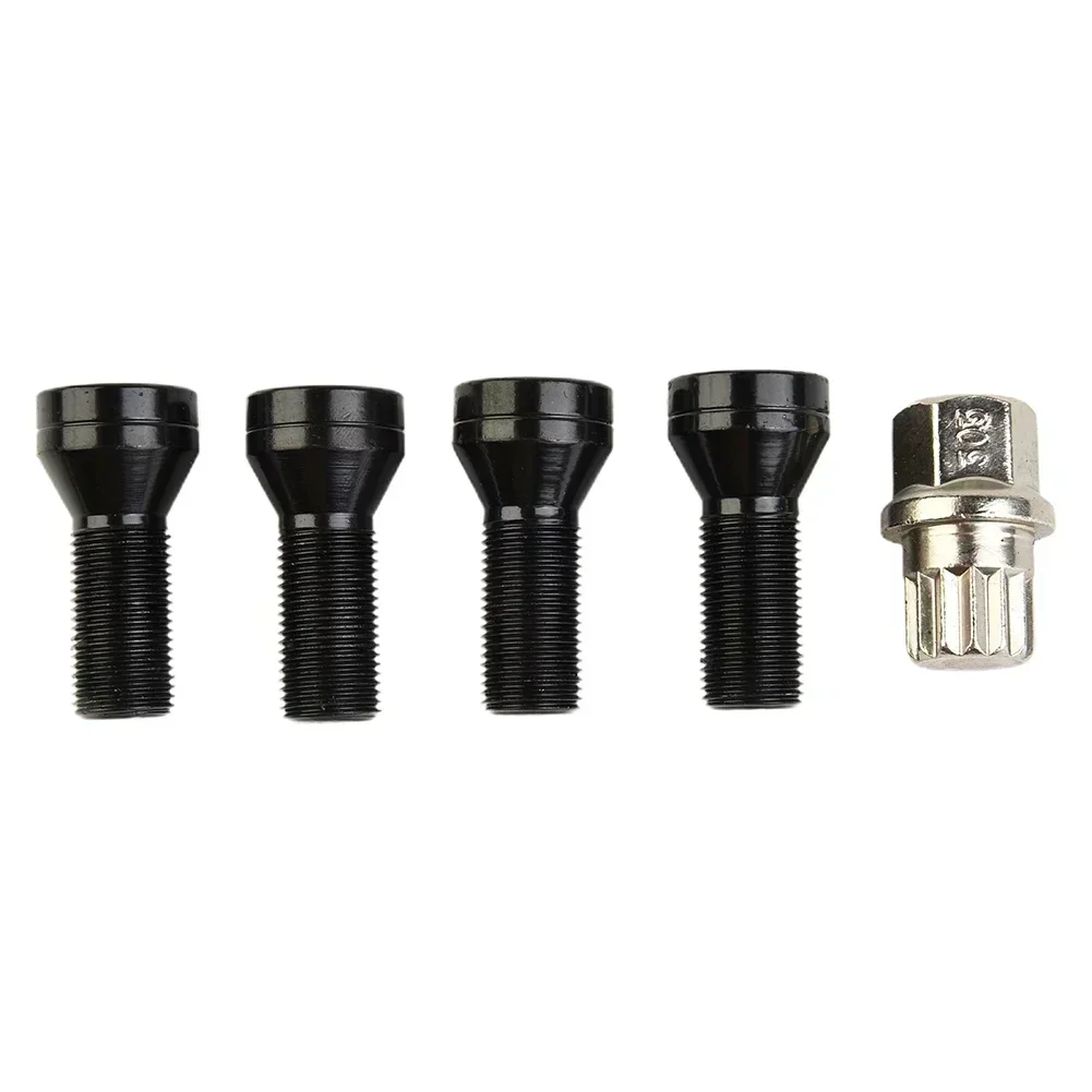 4 Pcs M14*1.25/M12*1.5 Black Alloy Car Wheel Locking Bolts Lug Nuts Anti-theft+key Stainless-Steel For BMW I3 R50 36136776076