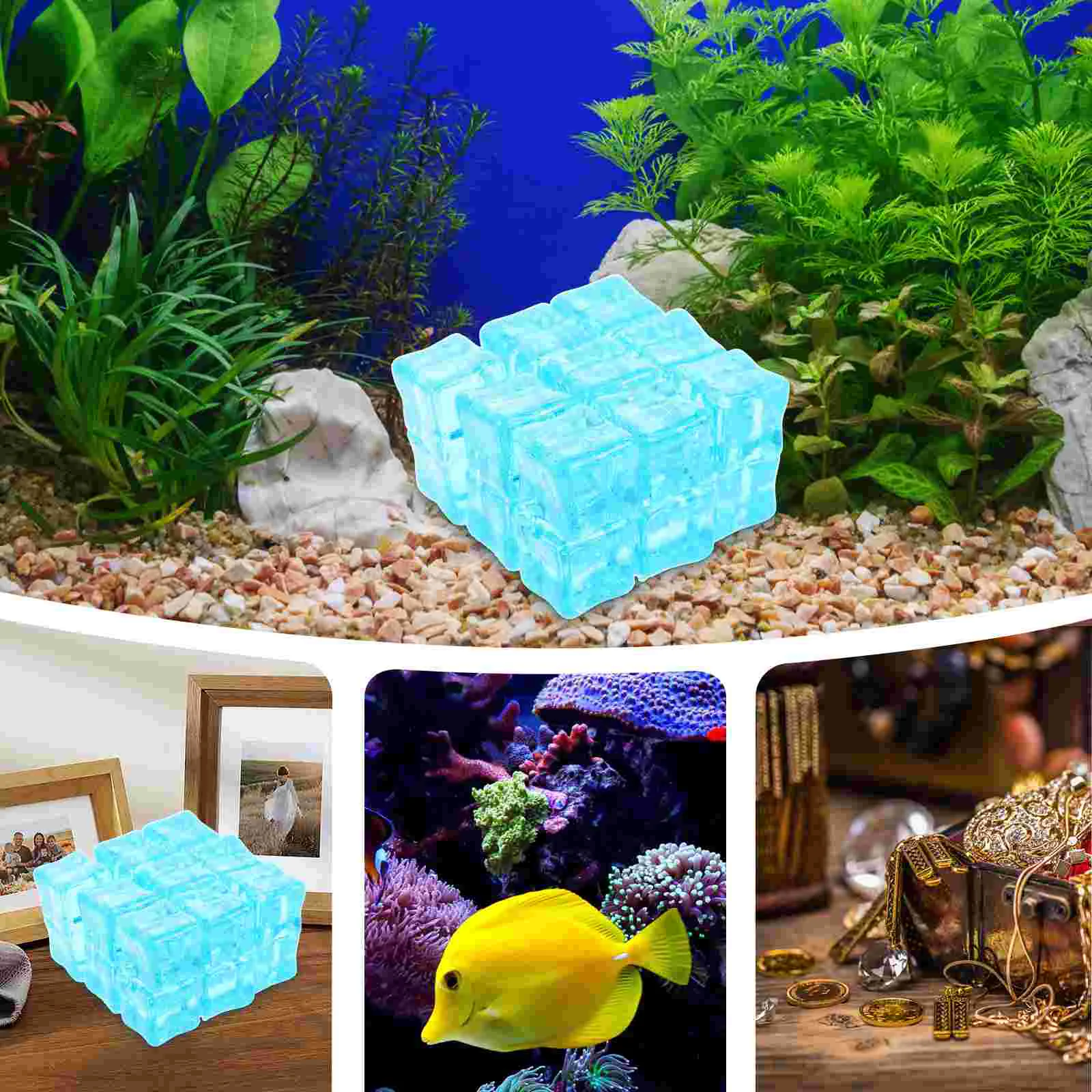 50 Pcs Artificial Ice Rock Fish Tank Fake Cube Decorate Sky-blue Plastic Photography Props