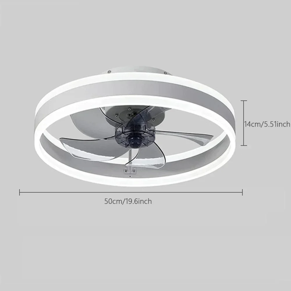 조명이 달린 모던 LED 천장 선풍기, DC 모터, 6 단 속도 타이밍 선풍기, 50cm, 낮은 바닥 로프트 리모컨, 홈 데코 선풍기