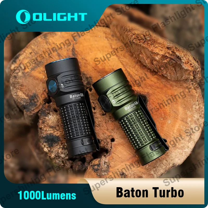 Olight Baton Turbo 1000 Lumens Compact EDC Flashlight 510m Long-Range Beam, MCC-1A USB Magnetic Charging Cable, Battery Included