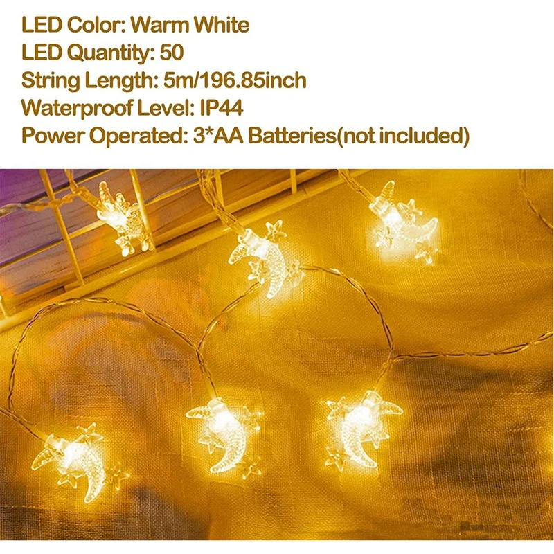 Moon Mini Star String Lights Battery Operated,16.4Ft 50Led Twinkle Lights String Lights For Patio Garden, Wedding