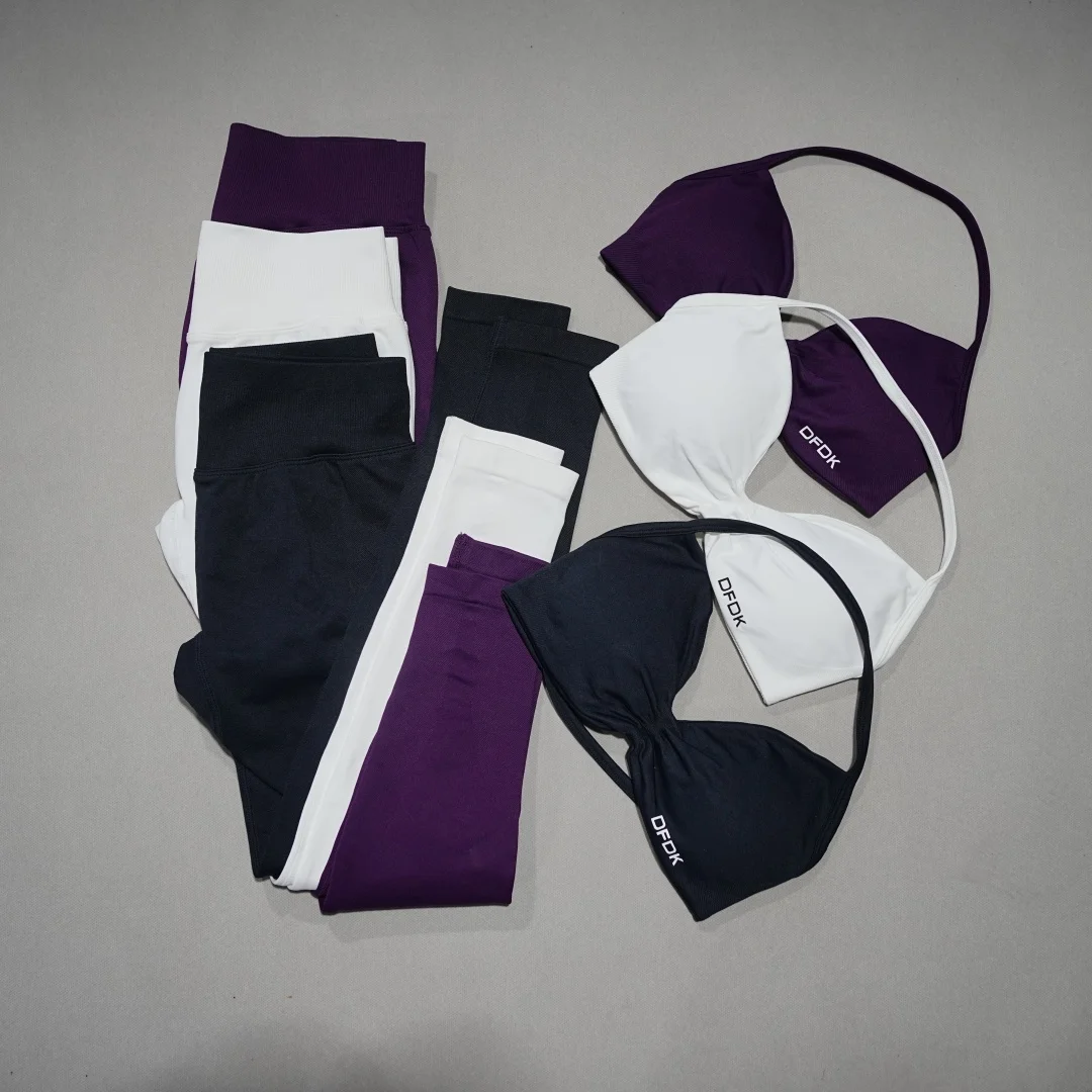 DFDK High Waist Scrunch Butt Leggings Set, Backless Halter Sports Bra, Seamless 2-Piece Yoga Fitness Outfit