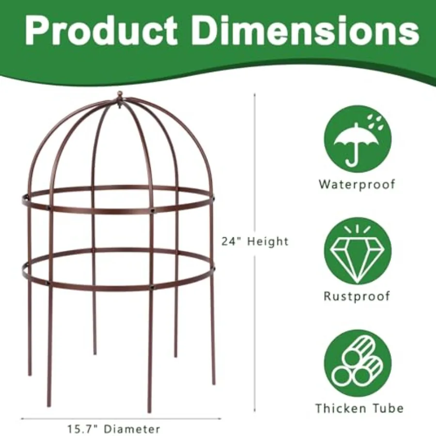 Garden Plant Support For Perennial Flowers, Wrought Iron, Black, 24-Inch Tall Sturdy Grow-Through Cage With Sculptural Trellis