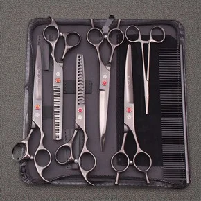

Набор ножниц для ухода за собаками из нержавеющей стали, 7-дюймовые изогнутые филировочные прямые ножницы, профессиональные инструменты для стрижки волос домашних животных