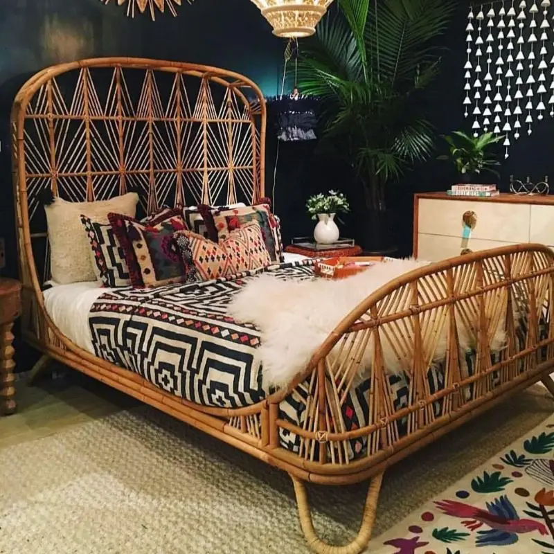 

Ins rattan furniture Indonesian rattan art double bed South East Asia modern simple creative bedroom B & B hotel