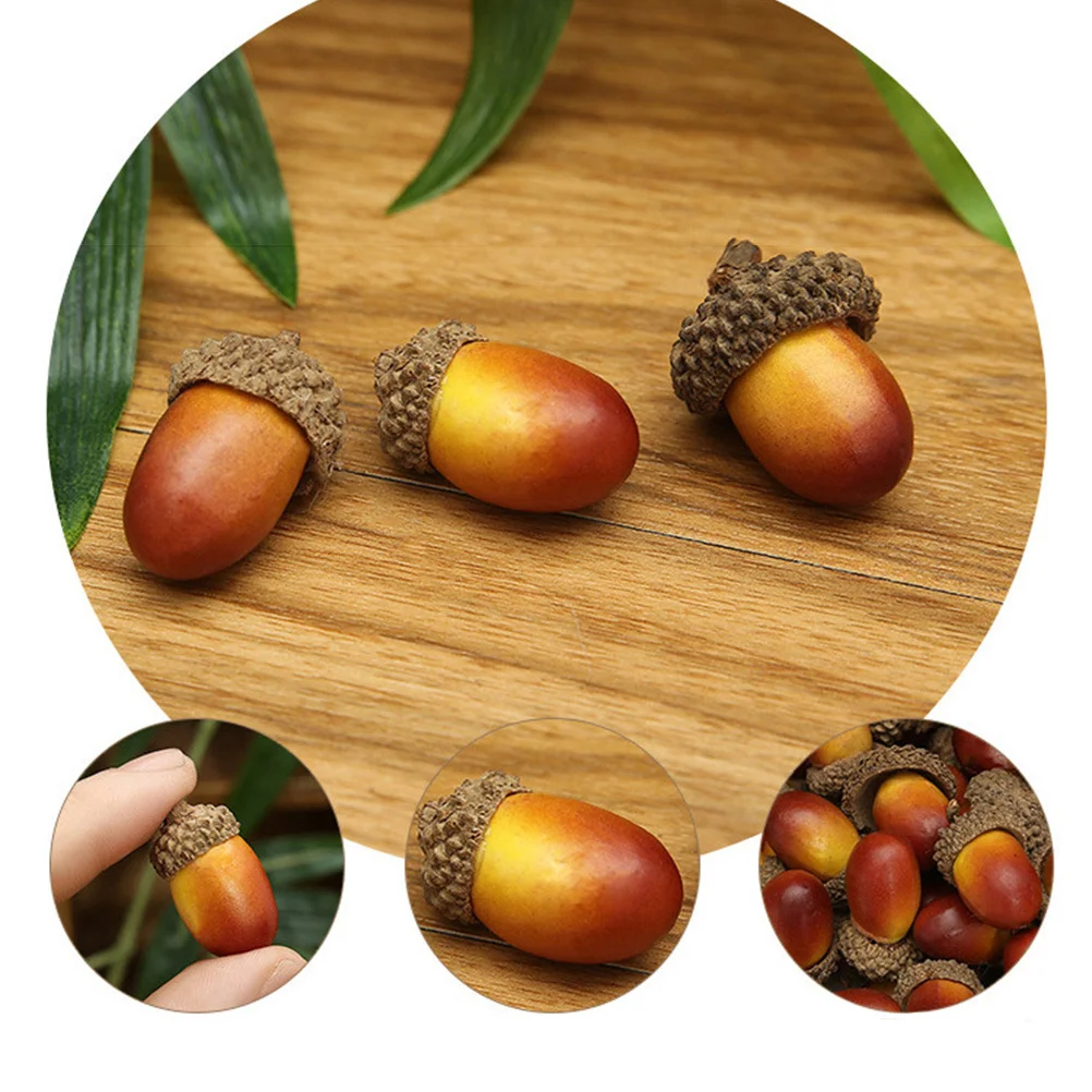 

100pcs Simulated Acorn Decor Artificial Lifelike Small Nuts Set For Home Kitchen Party Wedding Garden Decoration Dark Light