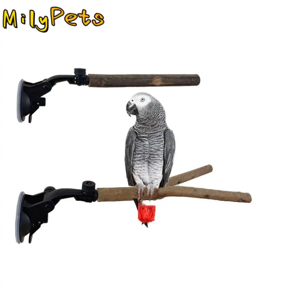 

Wall Mount Parrot Tree Branch Natural Wood with Suction Cups Bird Stand Stick Adjustable Parrot Interactive Stand