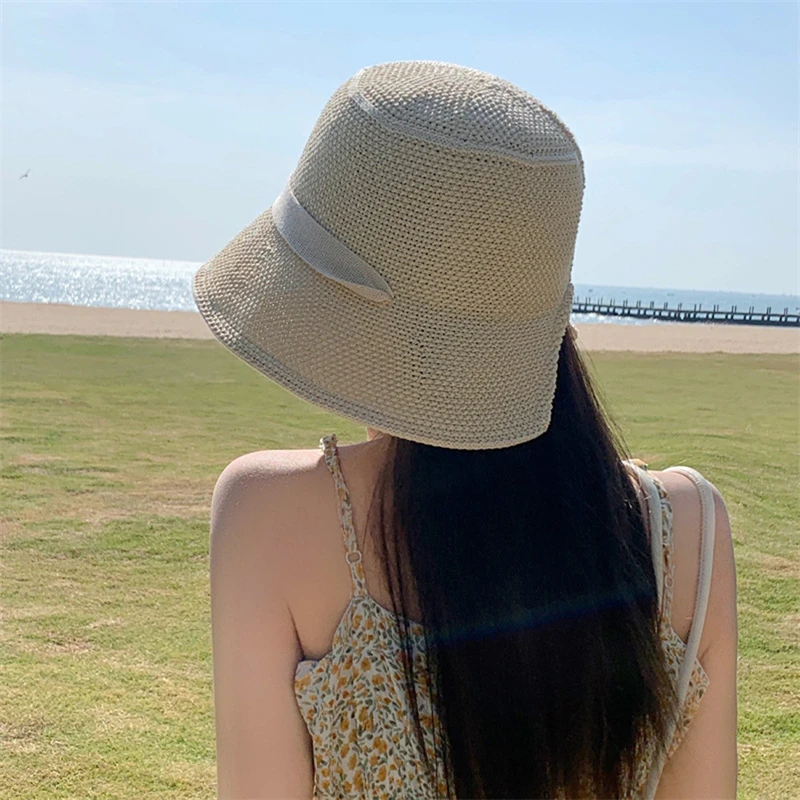 New Easy Matching Simple Knitted Women Bucket Hats Summer Soft Streetwear Beach Cool Ins Breathable Female Fisherman Caps Gifts