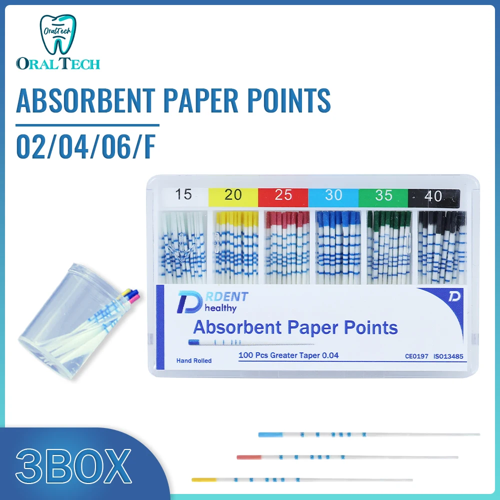 

3 Boxs Absorbent Paper Points 02/04/06/F Endodontic Cones Dental materials Root canal paper points PP Sterile High absorbency