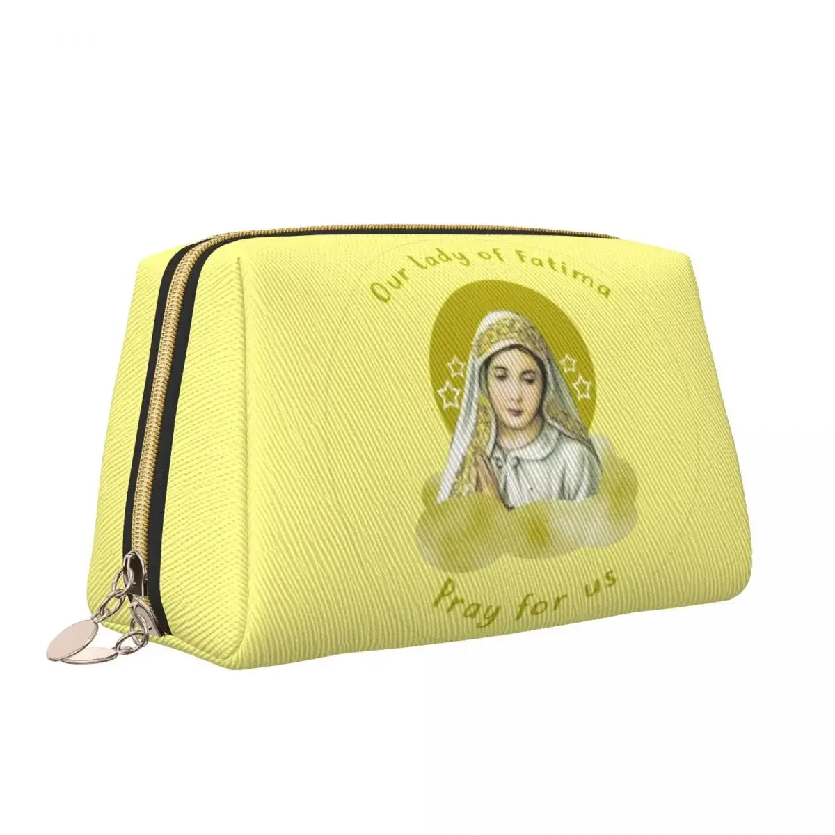 Large Capacity Vintage Our Lady Of Fatima Cosmetic Bag Portable Leather Makeup Pouch Women Washbag Toiletry Kit