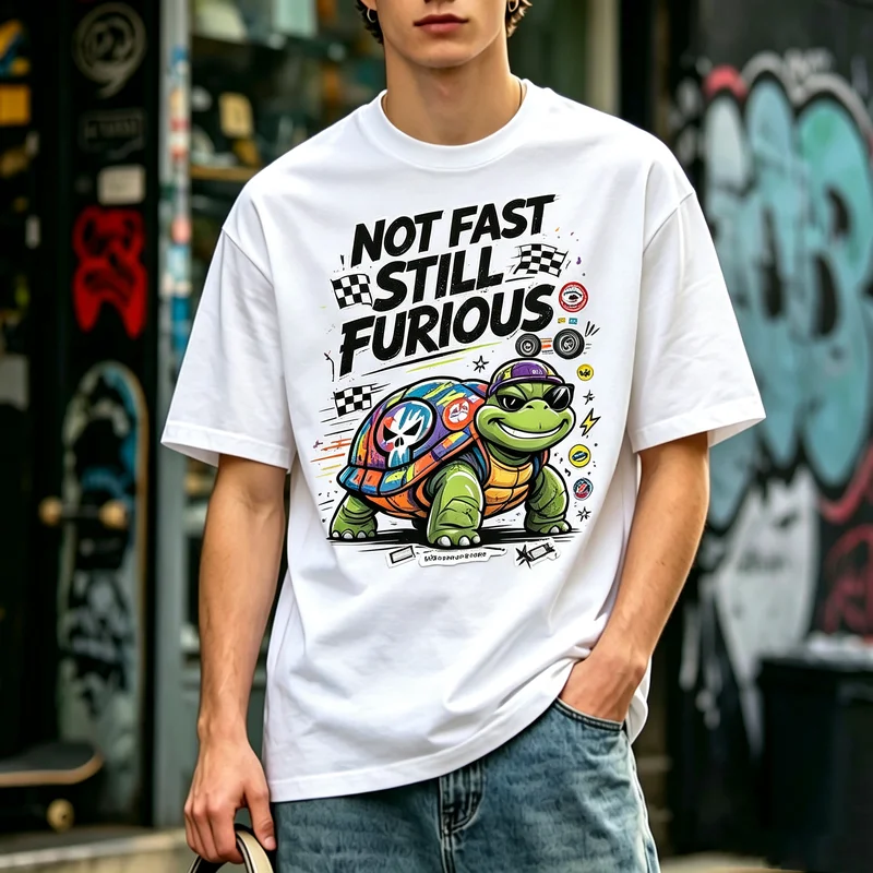 Cool Turtle Not Fast Still Furious Graphic Print Cotton T Shirt for Men Women Teenagers Street Graffiti Short Sleeve Tee