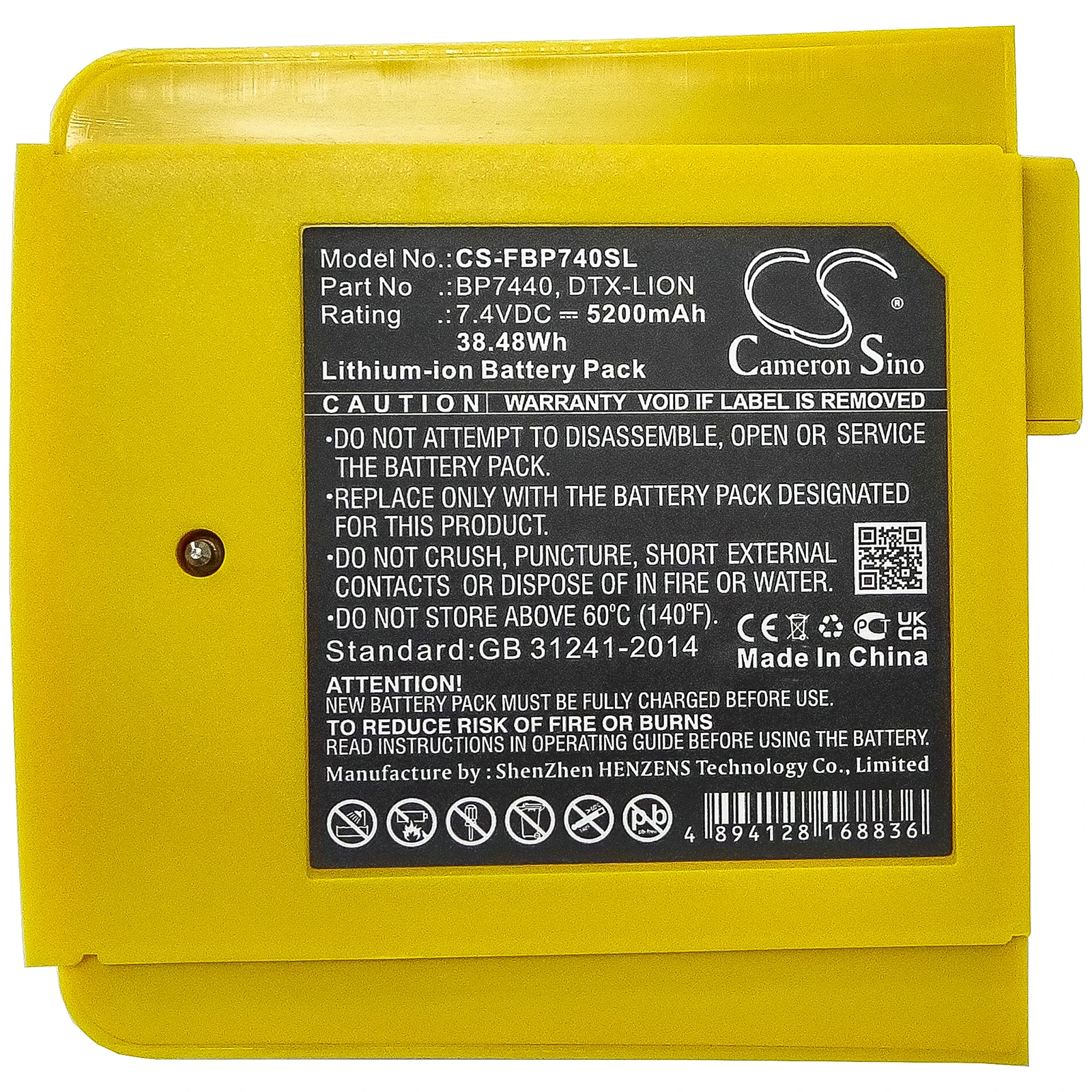 Batería de repuesto CS para Fluke DTX-1200-M, DTX-1200-MS, DTX-1800-M, DTX-1800-MS PN: DTX-LION, BP7440 5200mAh / 38.48Wh
