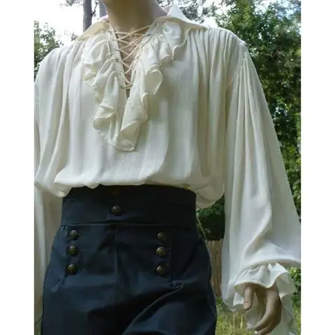Herr Renässanskostym Volang Långärmad Snörning Medeltida Steampunk Piratskjorta Cosplay Prins Drama Scenkostym Toppar 8 best sales herrskjorta med genomskinlig passform - №3