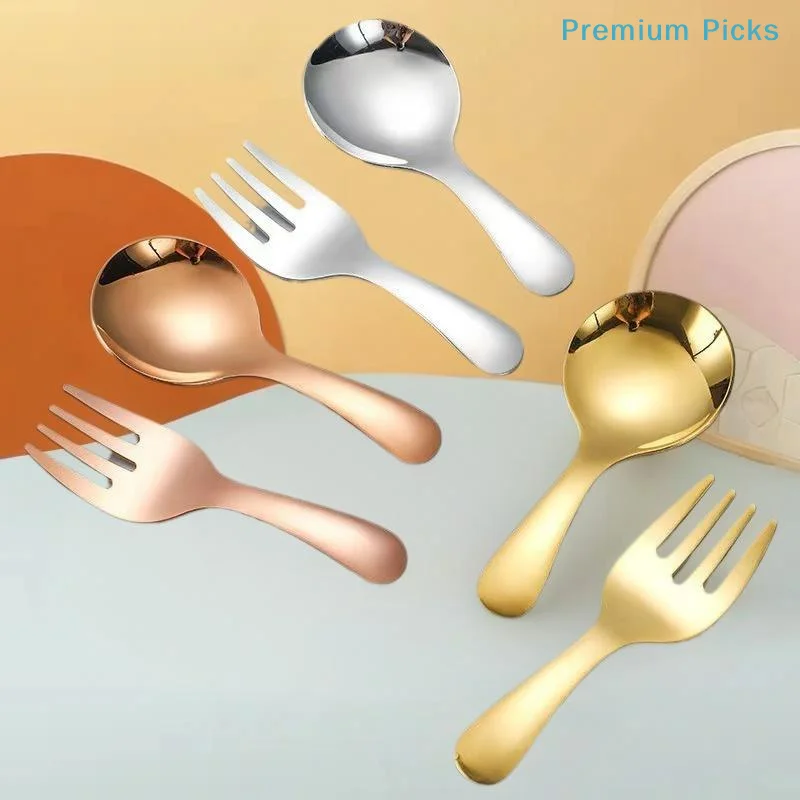 Stainless Steel Portable Spoon Fork Short Handle Student Tableware Dessert Fruit Mini Cutlery For Hiking Camp Cooking Supplies