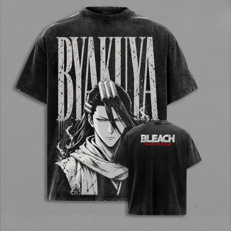 Kuchiki Byakuya BLEACH Manga Retro T Shirt Men Clothing Vintage Washed Oversized T-shirt Harajuku 100% Cotton Tees Clothes