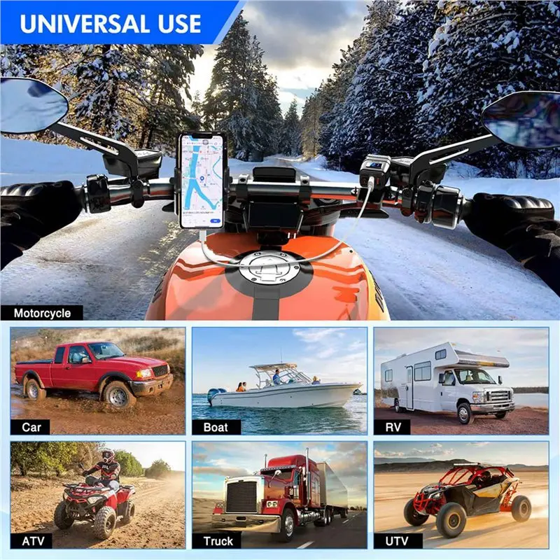 2X Motorcycle USB , 6.8A Quick Charge 3.0 Dual USB Motorcycle Phone With Voltmeter & On/Off Switch-Y79A 3