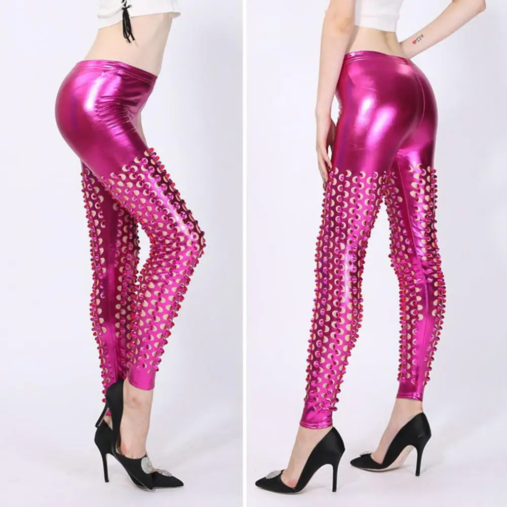 Sexy Women Pants Women Skinny Pants Shiny Fish Scale Skinny Pants for Women Elastic Waist Clubwear Trousers for Stage