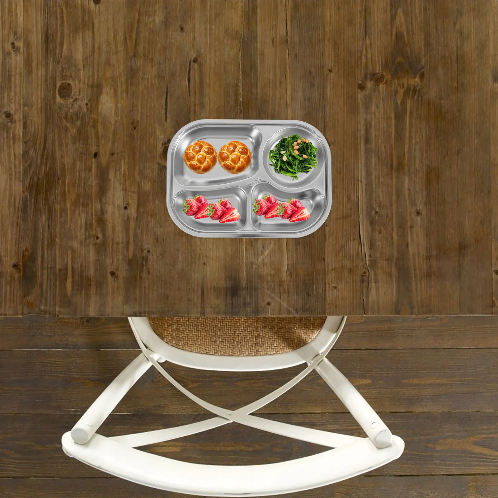 4-Section Stainless Steel Divided Food Plate Portion Control Tray Rectangular Dinner Food Serving Tray Portion Control Plate