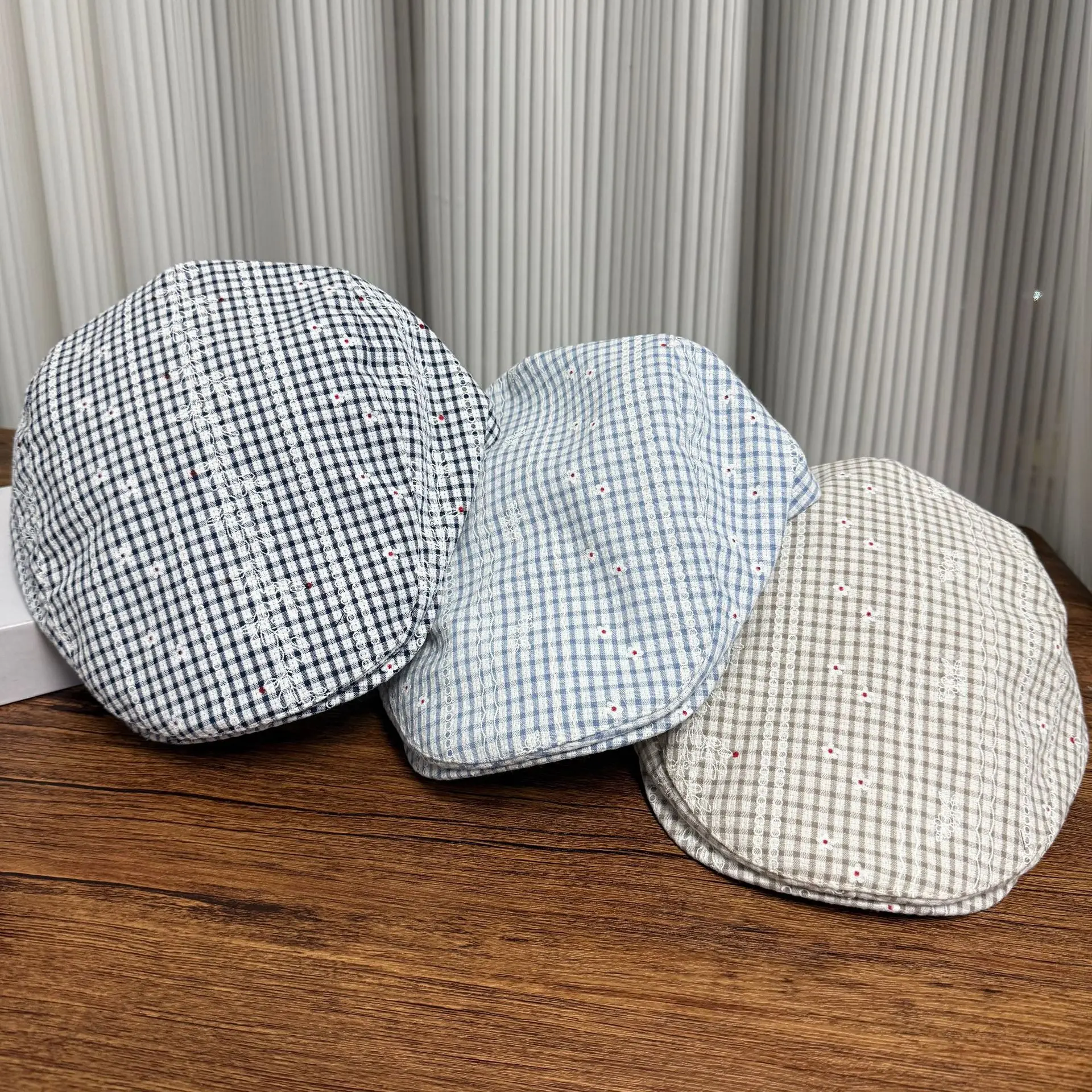 New Korean Style Plaid Summer Forward Beret Hat For Women Fashion Outdoor Casual Best Matched Visor Sunshade Cap Bonnets Gift