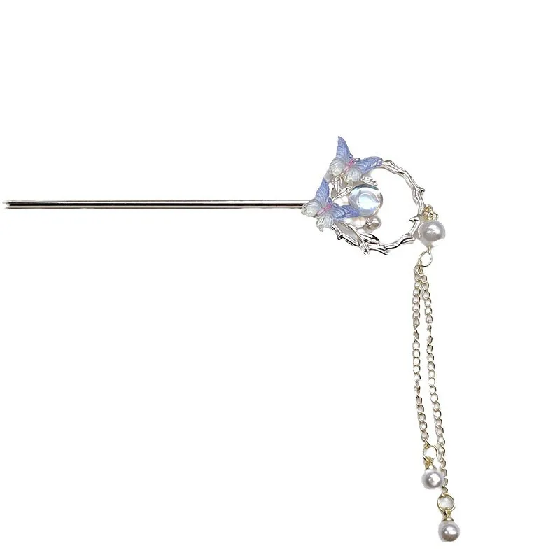 High-end glass hairpins, new Chinese-style versatile ancient-style headwear for women, retro and niche back hairpin accessories
