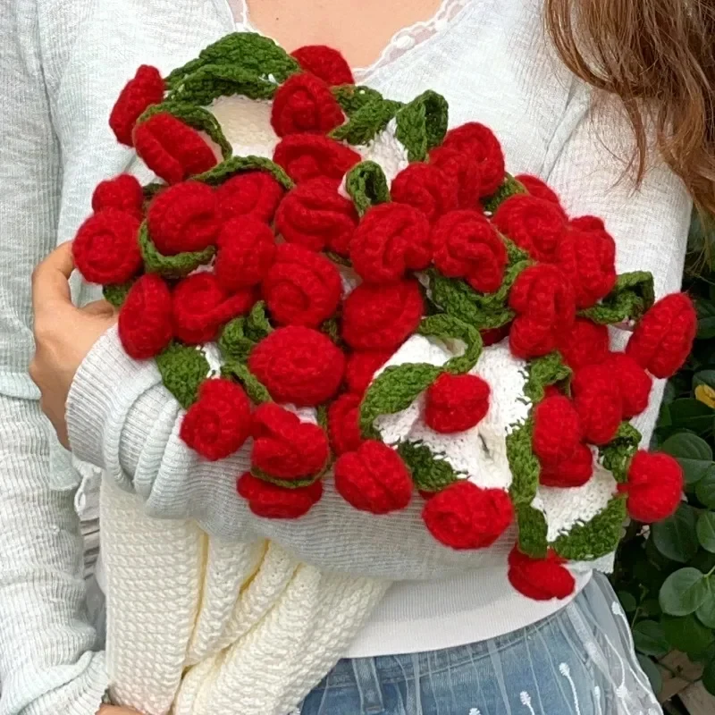 

Knitting Rose Bouquet Blanket Handmade Crocheting Stitch Blankets Roses Bouquet Throw for Valentine's Day Gift 80/110cm﻿﻿