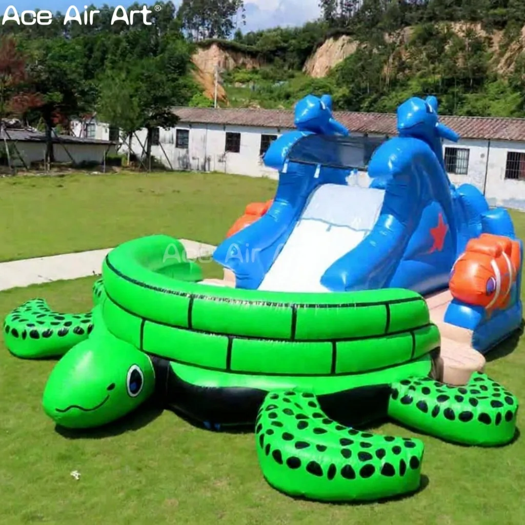 Gigantyczna dmuchana zjeżdżalnia w kształcie żółwia, dmuchany park wodny, komercyjna dmuchana zjeżdżalnia wodna na imprezy, do parków i na przyjęcia.