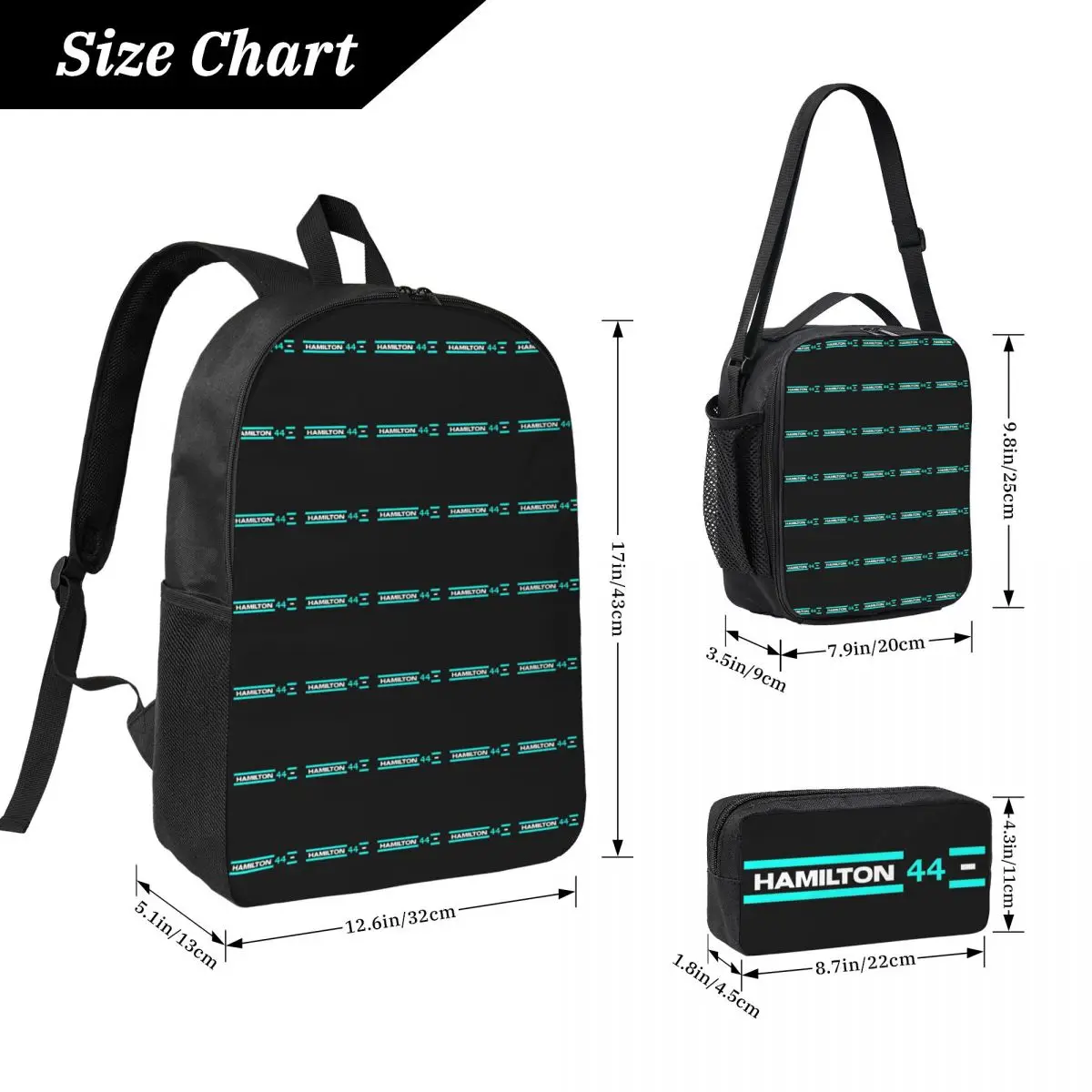Lewis Hamilton Backpack Student Boys Girls BookBag School Bag Laptop Shoulder Bags 3ps Insulated Lunch Bag Pencil Case