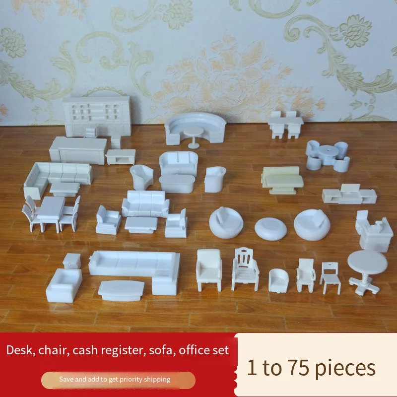 

1:75 Scale Miniature Furniture Set - Sand Table Building Materials with Desk Sofa Chair Office Kit