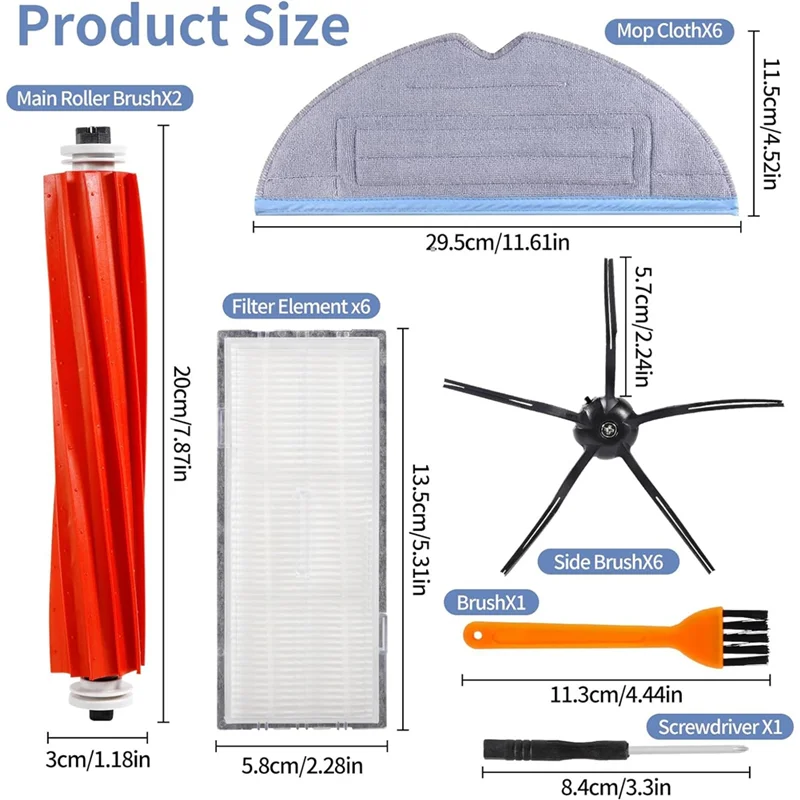 ABUD-Ersatzteile für Roborock S7, Ersatzteile für Roborock S7/S7+/T7S Plus/T7, Hauptbürsten, Filter, Seitenbürsten